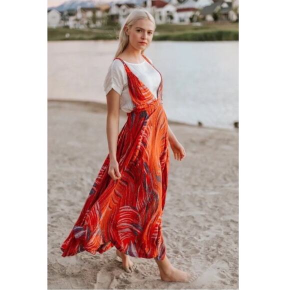 Free people Thousand Kisses Maxi Dress in Red Combo Sz M - Picture 3 of 9